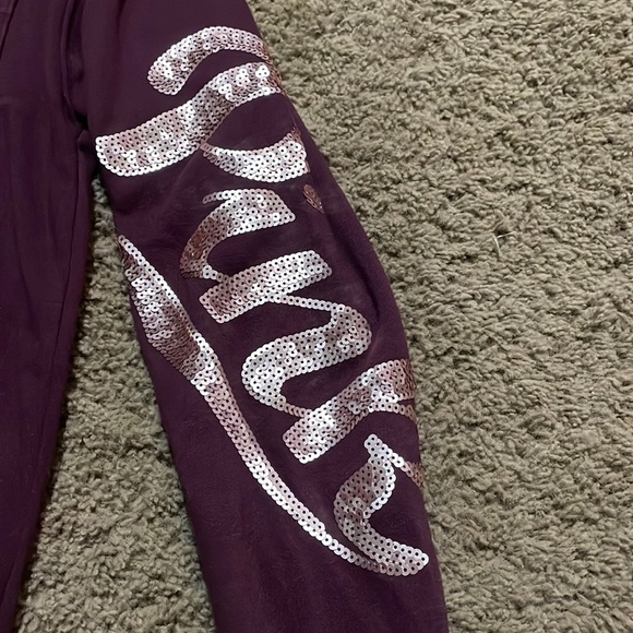 Pink Victoria Secret maroon hooded top with “Pink” sequin lettering Ladies Sz M - Picture 5 of 15